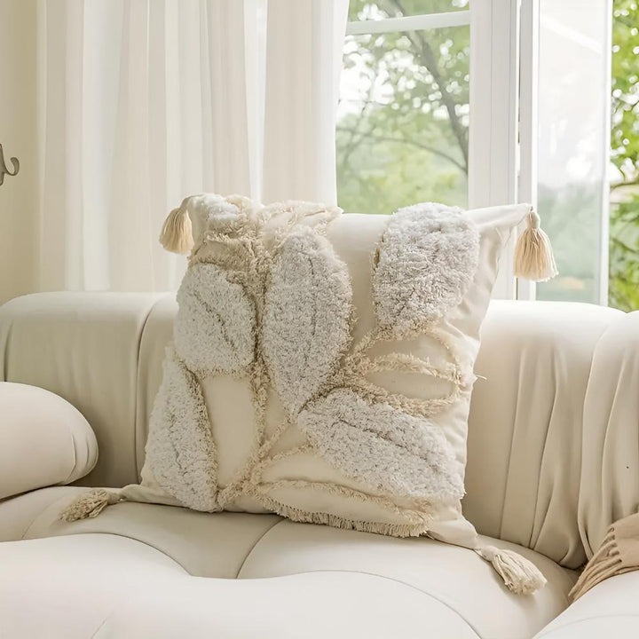 Lisslune | Plush Leaf With Tassel Cushion Cover