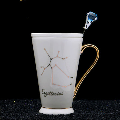 Lisslune | White And Gold Ceramic Coffee mugs with Zodiac Signs