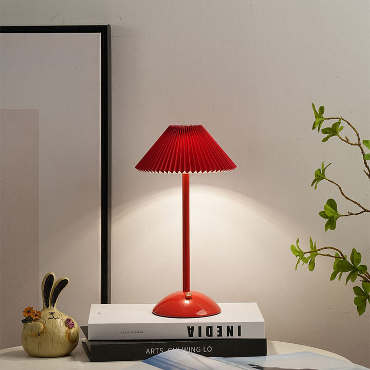 Lisslune | Contemporary Scandinavian rechargeable iron fabric cone pleated LED table lamp for bedside