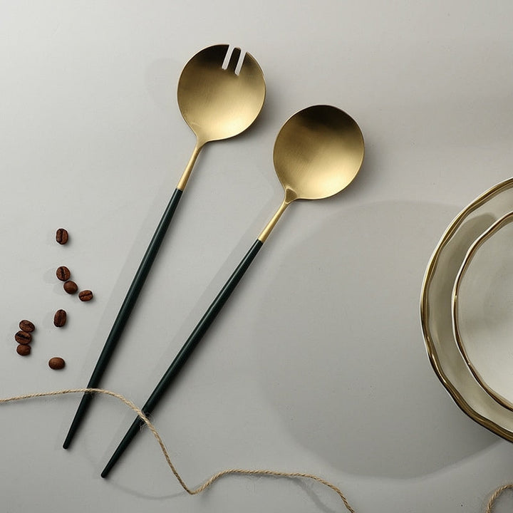 Lisslune | Black and gold salad cutlery and serving utensils set