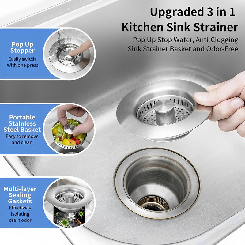 Lisslune | Upgrade 3-in-1 Kitchen Sink Drain Strainer