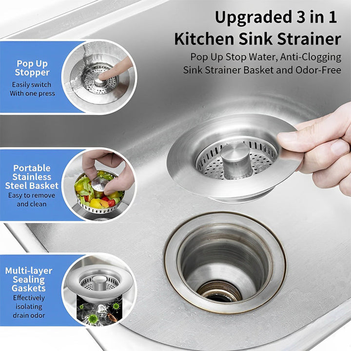 Lisslune | Upgrade 3-in-1 Kitchen Sink Drain Strainer