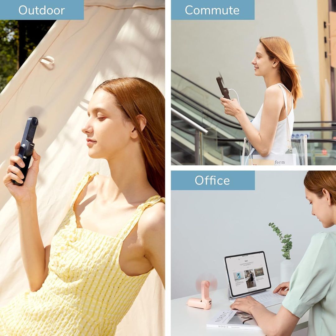 Lisslune | 3 In 1 Handheld Mini Fan | USB Rechargeable, Foldable Design & Ideal for Travel, Camping, and Outdoor Activities