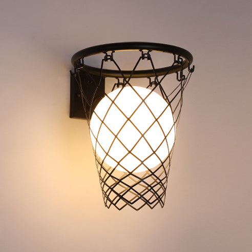 Lisslune | Slamora Children's Wall Light | Basketball Hoop Design | Glass & Metal | Art Deco Style | Bedroom Light