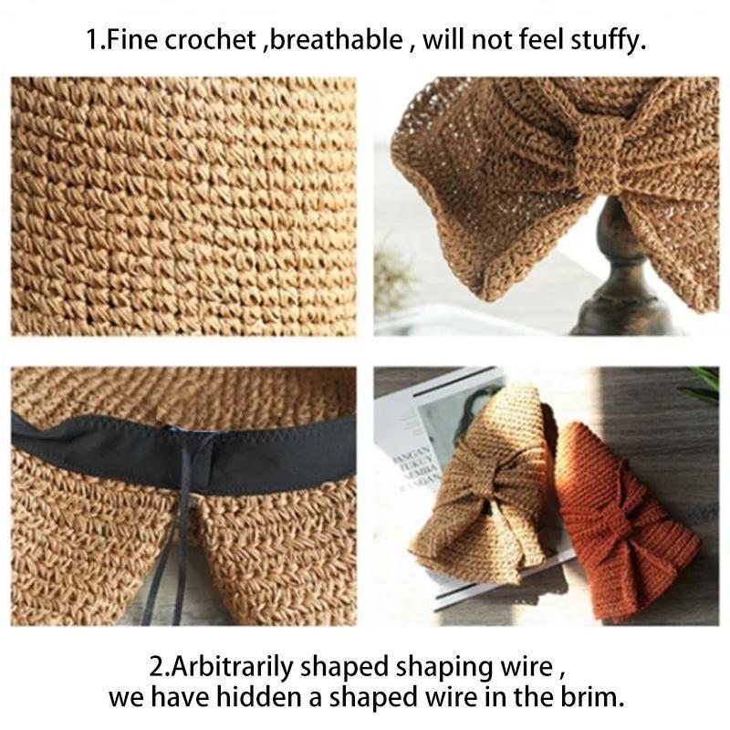 Lisslune | Retro Folding Straw Hat with Bow