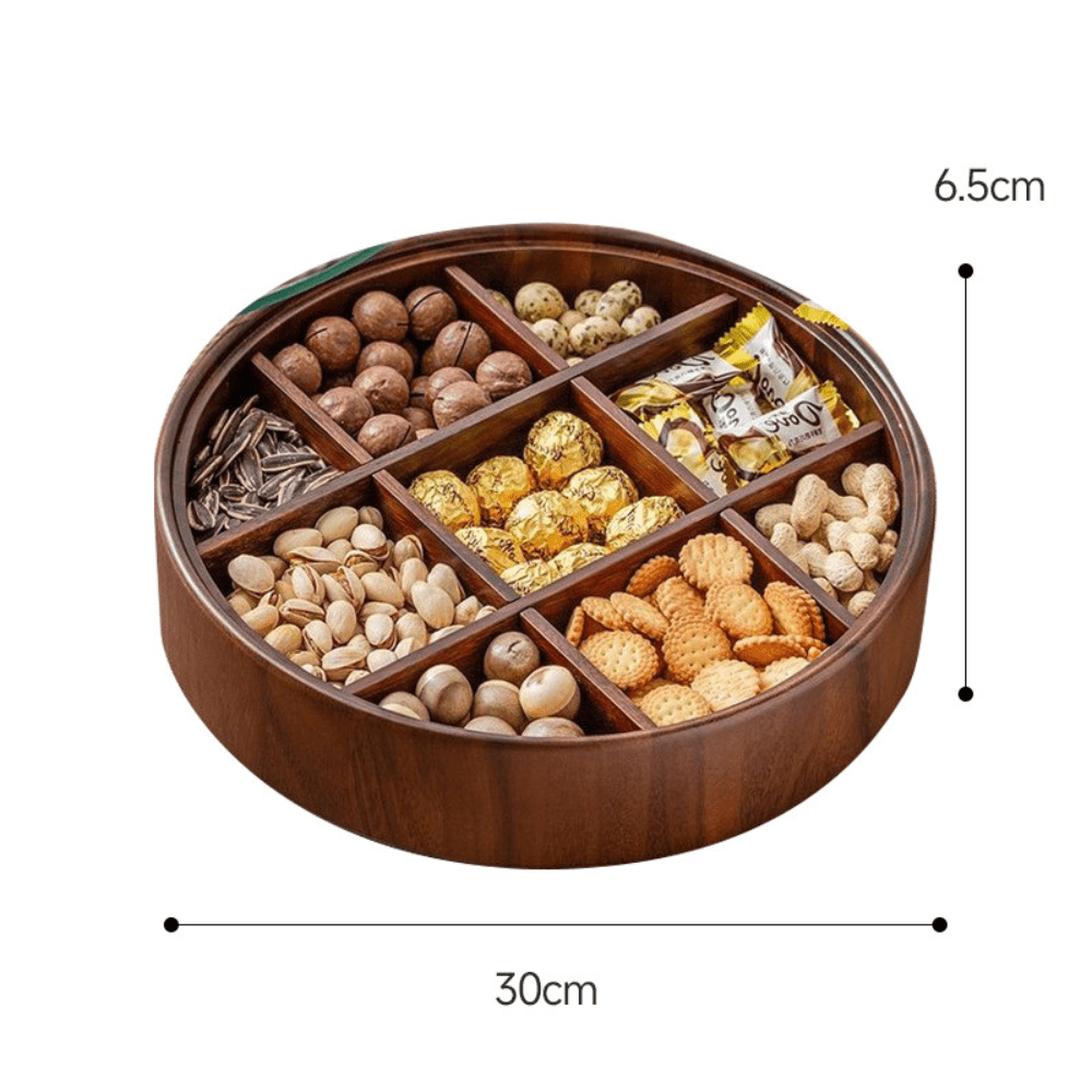 Lisslune | BambooSpin – 9-Compartment Serving Tray with Rotating Lid | Premium Bamboo Snack Platter