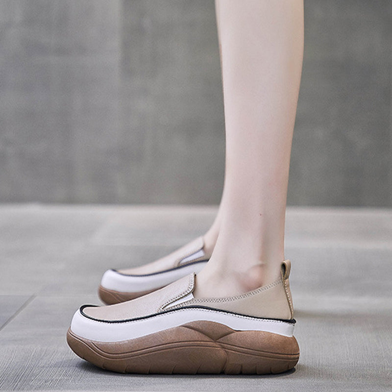 Lisslune | Thick Sole Low Cut Leather Shoes