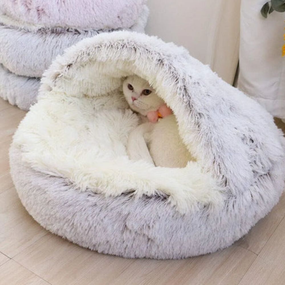 Lisslune | Round Hooded Synthetic Fur Pet Bed
