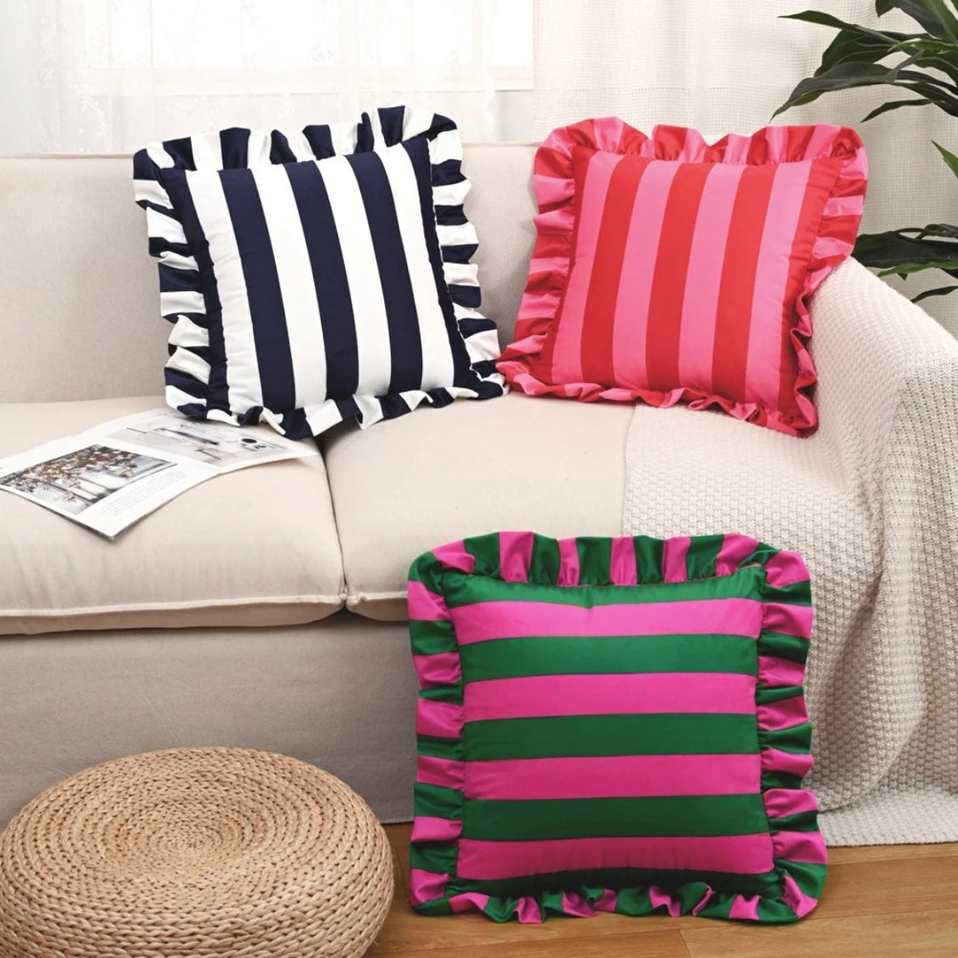 Lisslune | Retro Striped Ruffle Cushion Cover