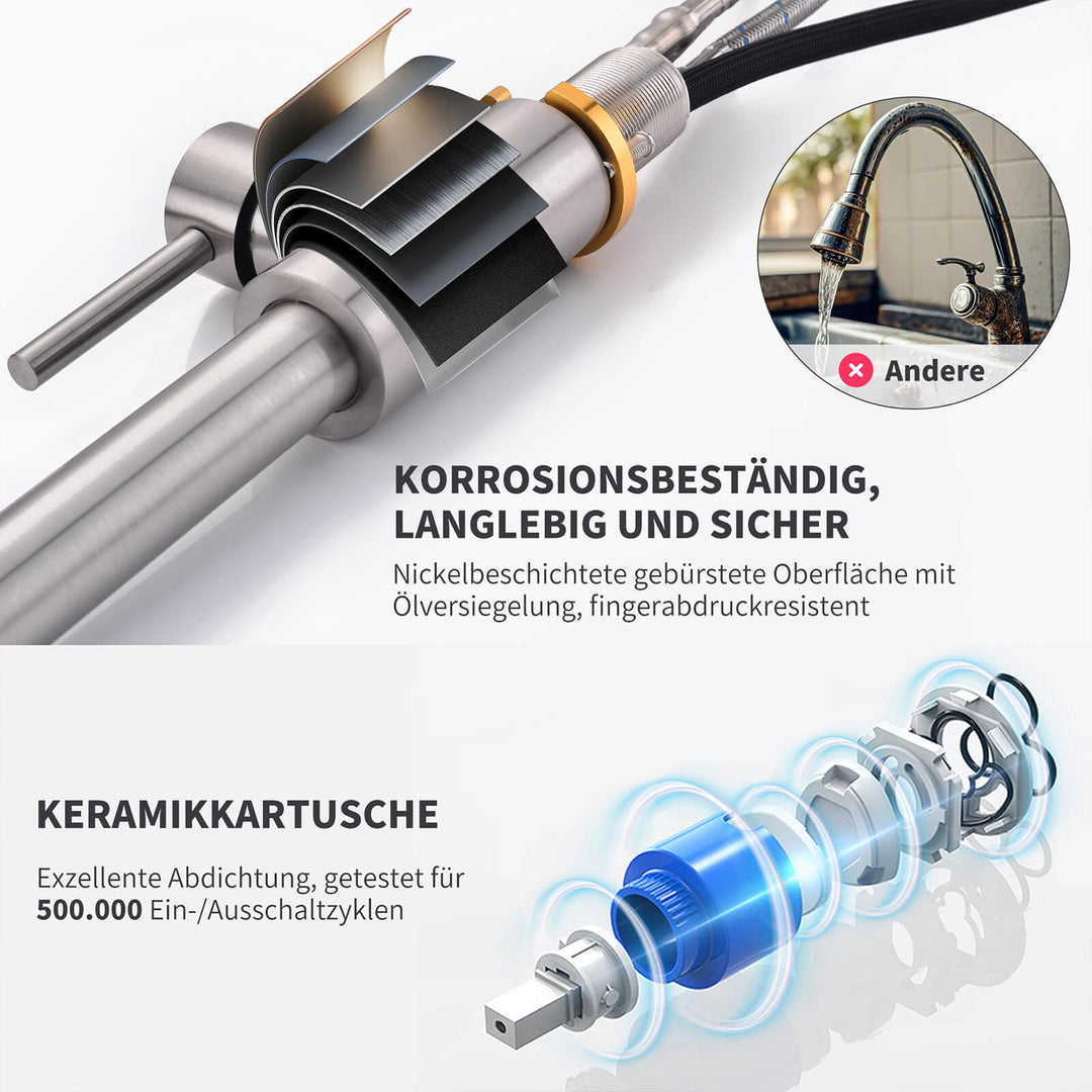 Lisslune | Kitchen faucet with 2 spray types, 360° swivel kitchen tap