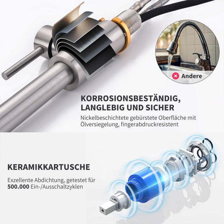 Lisslune | Kitchen faucet with 2 spray types, 360° swivel kitchen tap