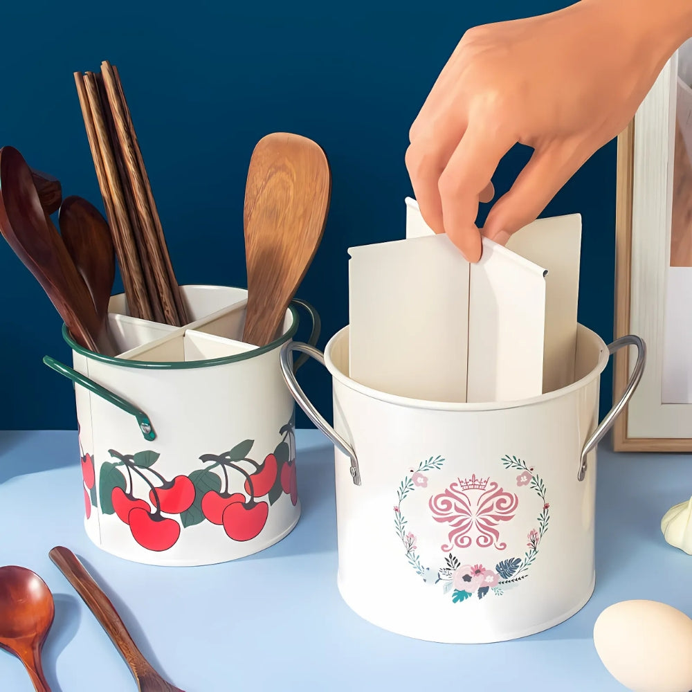 Lisslune | Floral Utensil Storage Basket with Divider Lid