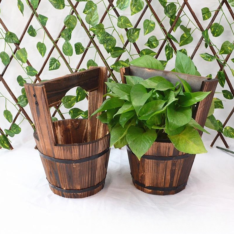 Lisslune | Rustic Outdoor Plant Pots in Barrel Style – Classic Garden Flower Pots with Wood Look