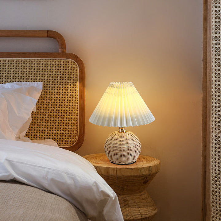 Lisslune | RattaLume Nordic LED Table Lamp | Woven Rattan & Foldable Fabric Shade | Mood Light | Decor for the Bedroom