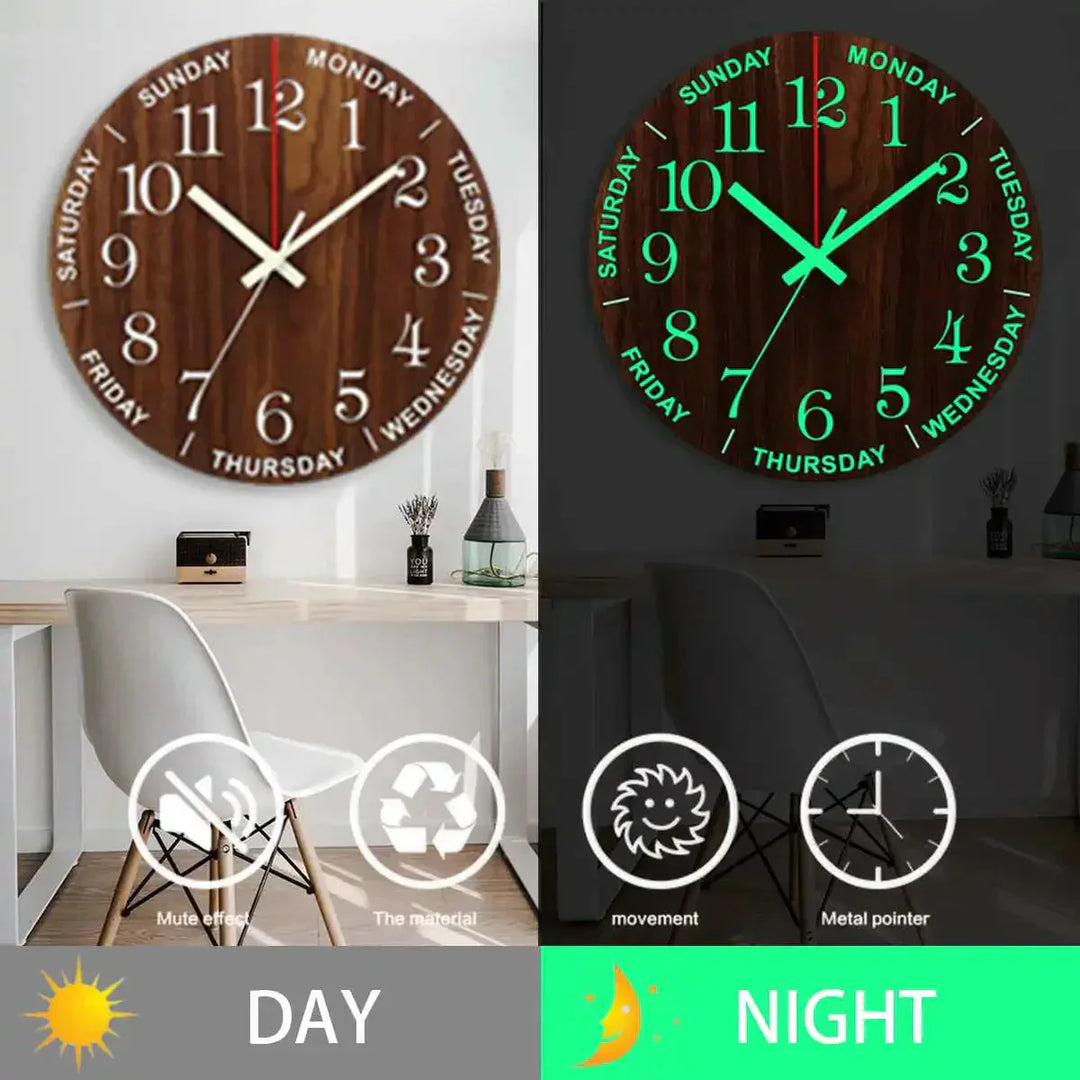 Lisslune | Glowtic Illuminating Wall Clock | Wood Design | Silent | Night Light | Nordic Style | Gift Idea