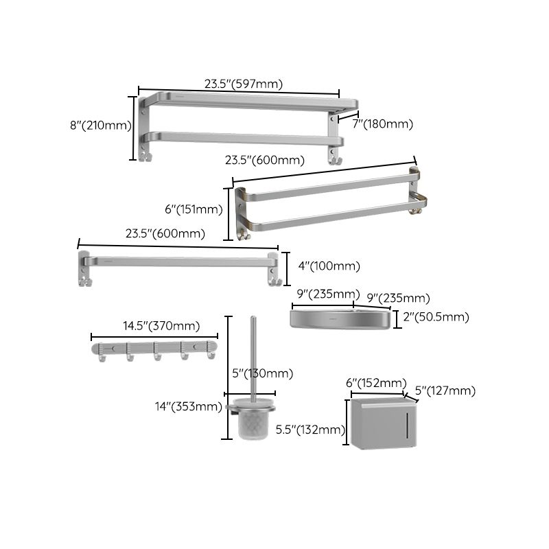 Lisslune | Minimalism Gray Bathroom Accessories Set Contemporary Style Aluminum Towel Holder