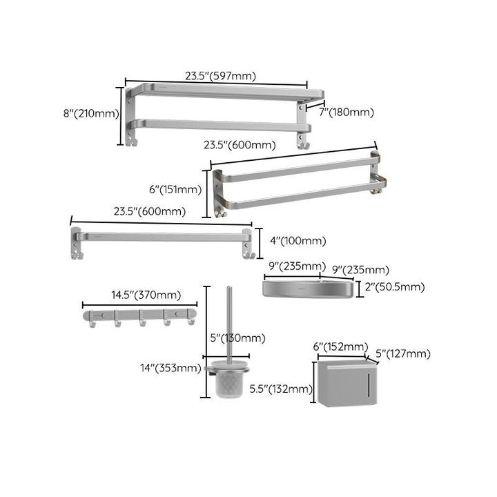 Lisslune | Minimalism Gray Bathroom Accessories Set Contemporary Style Aluminum Towel Holder
