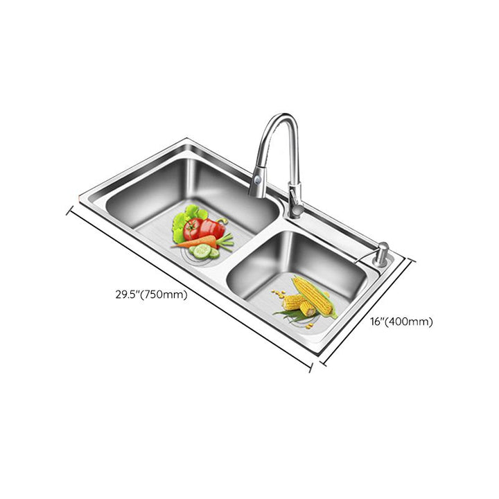 Lisslune | Modern Style Kitchen Sink Stainless Steel 2 Holes Top Mount Kitchen Sink