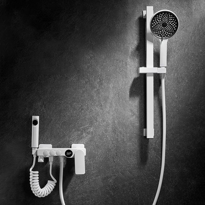Lisslune | Round Shower Set White Wall Mounted Hand Shower Lever Handle Shower Hose Swiveling Shower Set