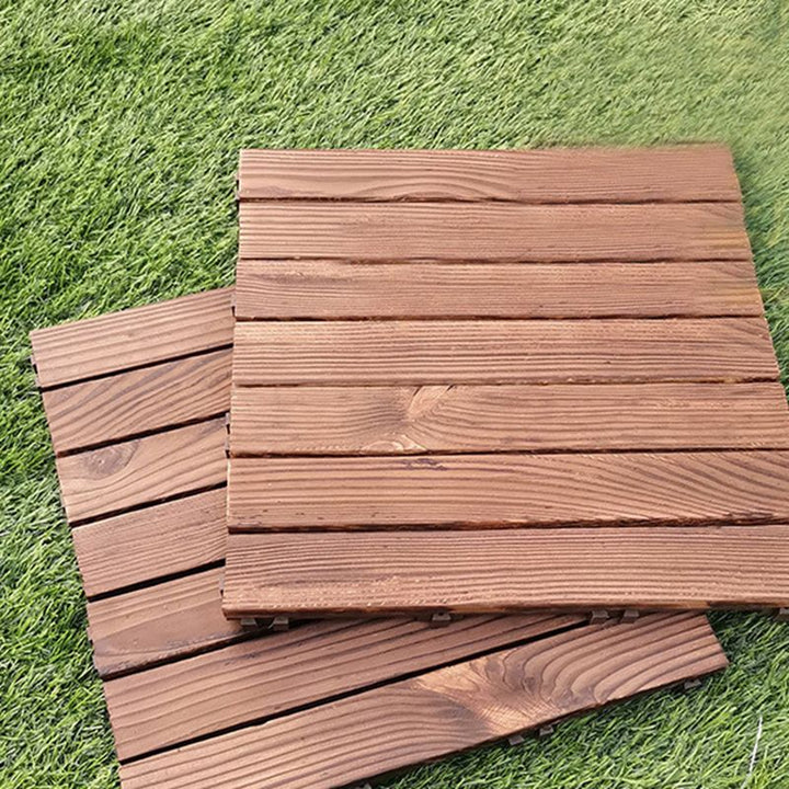 Lisslune | 7-Slat Square Wood Floor Tiles Click Installation Outdoor Floor Tiles