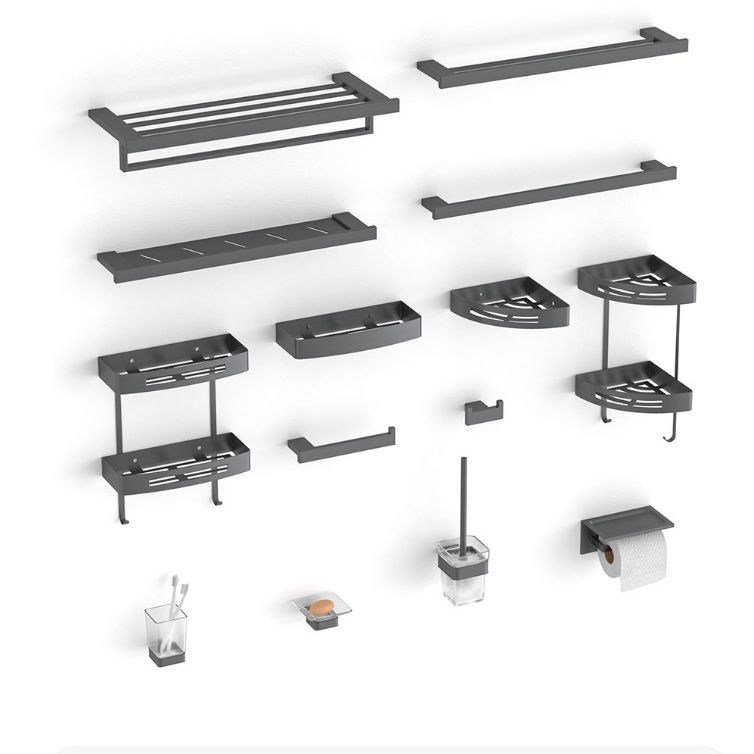 Lisslune | Gray contemporary bathroom accessory set Brushed gray bathroom shelf/paper holder/towel bar