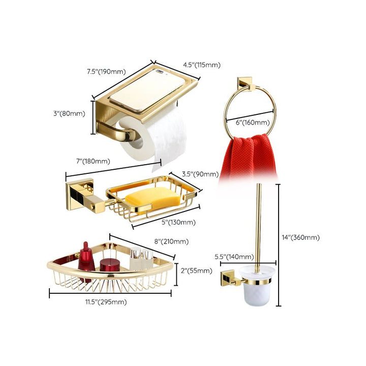 Lisslune | Gold Modern Bathroom Set, Polished Gold, 4 Pieces, Towel Holder, Paper Holder