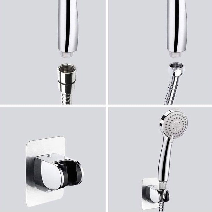 Lisslune | 4-Setting Silver Shower Set Hidden Wall Mount Holder Tee with Socket