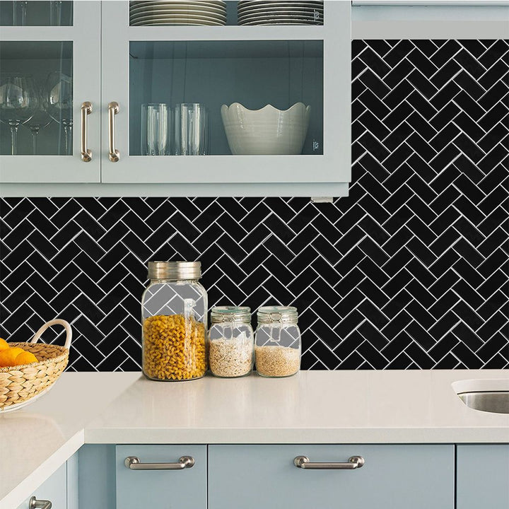 Lisslune | Square Peel & Stick Mosaic Tile Herringbone Peel and Stick Wall Tile