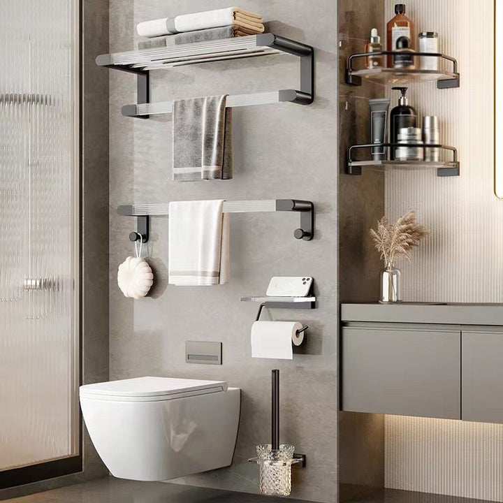 Lisslune | Mattes Black Bathroom Hardware Set Metal & Acrylic Bathroom Shelf/Towel Holder/Bathrobe Hook