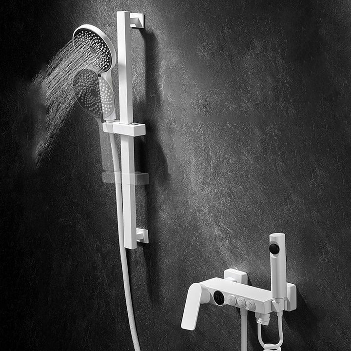 Lisslune | Round Shower Set White Wall Mounted Hand Shower Lever Handle Shower Hose Swiveling Shower Set