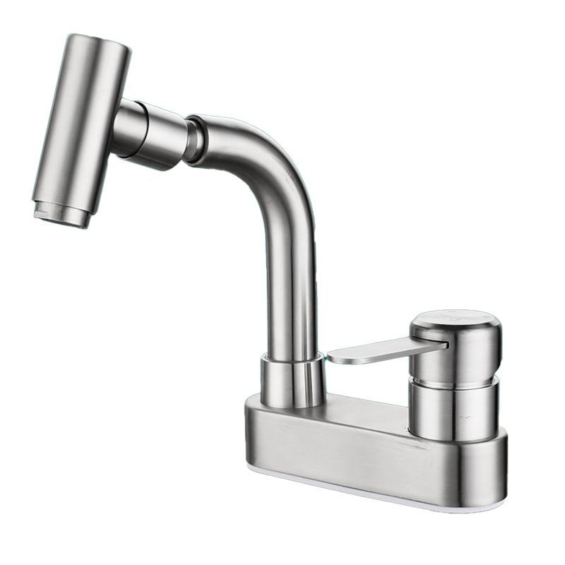 Lisslune | Center connection bathroom faucet stainless steel lever handle 2 holes swivel sink faucet