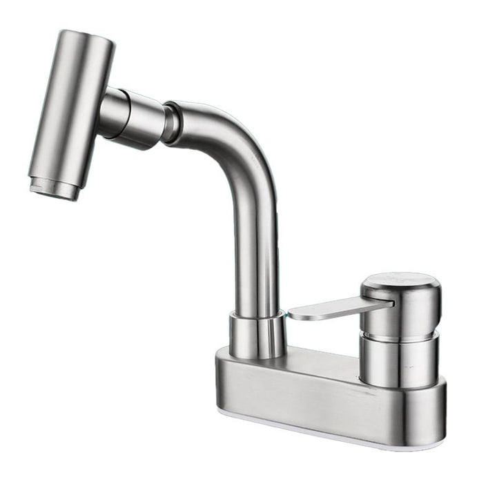 Lisslune | Center connection bathroom faucet stainless steel lever handle 2 holes swivel sink faucet