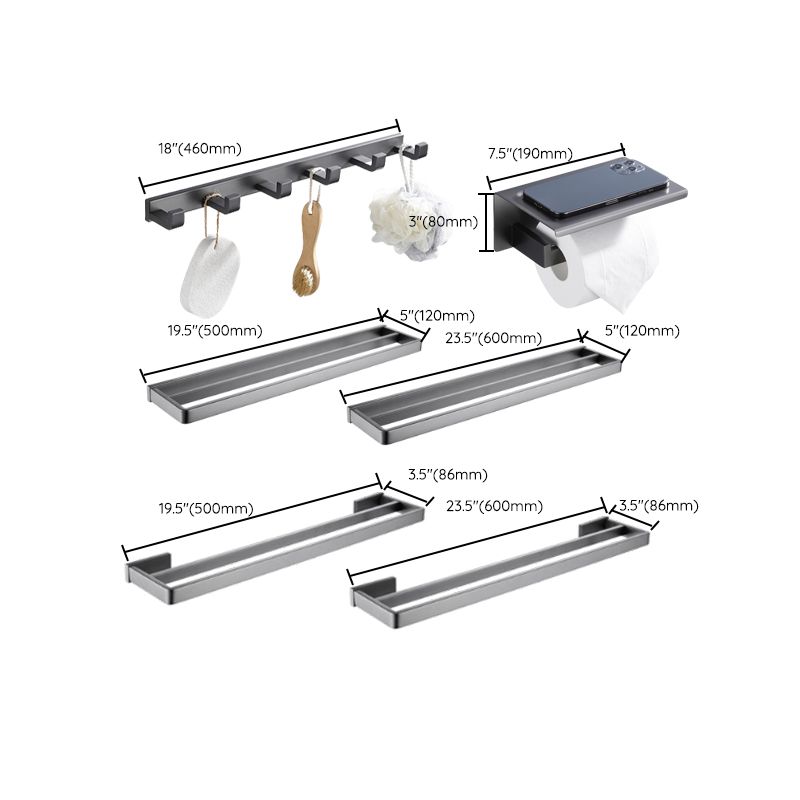 Lisslune | Gray 5-piece modern bathroom accessory set made of stainless steel