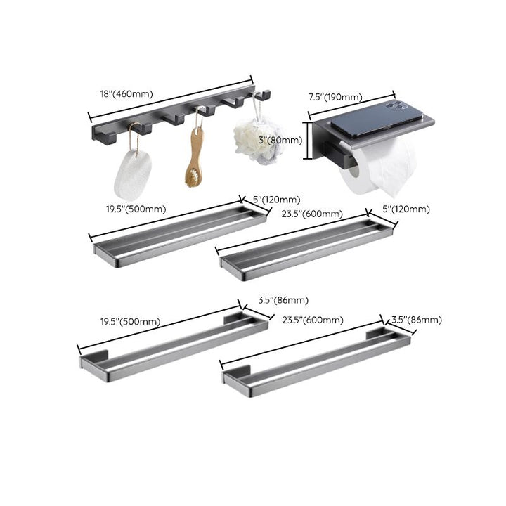Lisslune | Gray 5-piece modern bathroom accessory set made of stainless steel