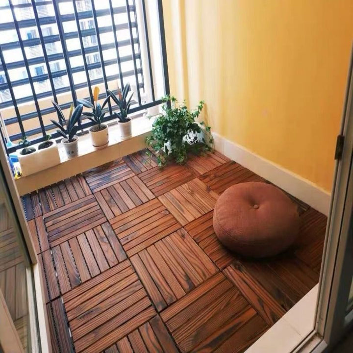 Lisslune | Farmhouse Square Tile Floor Brown Pine Wood for Patio Garden