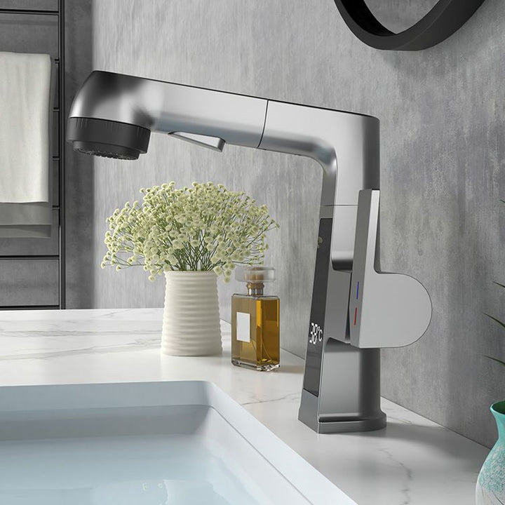 Lisslune | Modern Sink Faucet Pull-Out Lever Handle Brass Faucet Bathroom