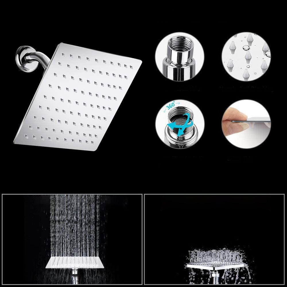 Lisslune | Modern Dual Shower Head Square High Arc Shower Head in Silver