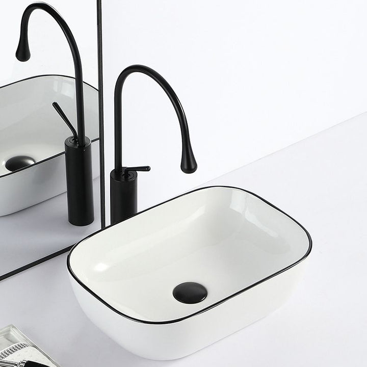 Lisslune | Contemporary sink with pop-up drain porcelain rectangular basin