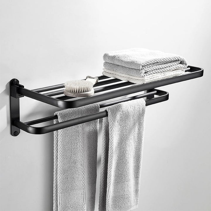 Lisslune | Modern Classic Bathroom Hardware Set Matte Black Bathrobe/Towel Rack & Bathroom Shelf