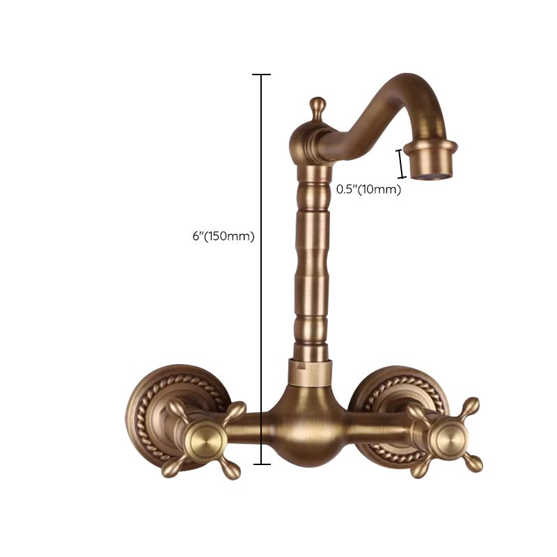 Lisslune | Vintage Bathtub Faucet Two Cross Handle Faucet Solid Copper Wall Mounted Faucet