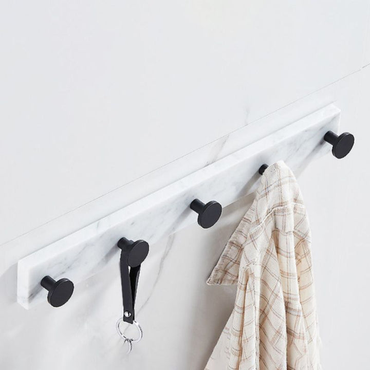 Lisslune | Matt Black Bathroom Accessory Set made of Metal & Marble with Bath Shelf/Towel Holder