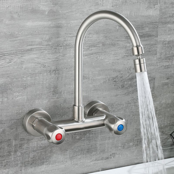 Lisslune | Round 2-Handle Bathroom Faucet Single Hole Wall Mounted Bathroom Faucet