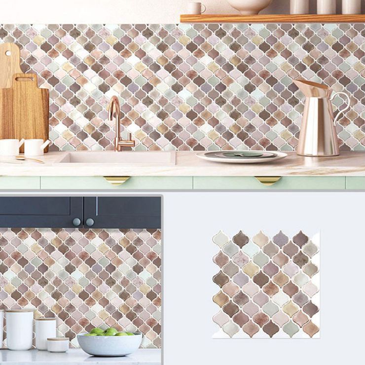 Lisslune | Square Peel & Stick Mosaic Tiles Plastic Arabesque Peel and Stick Wall Tile