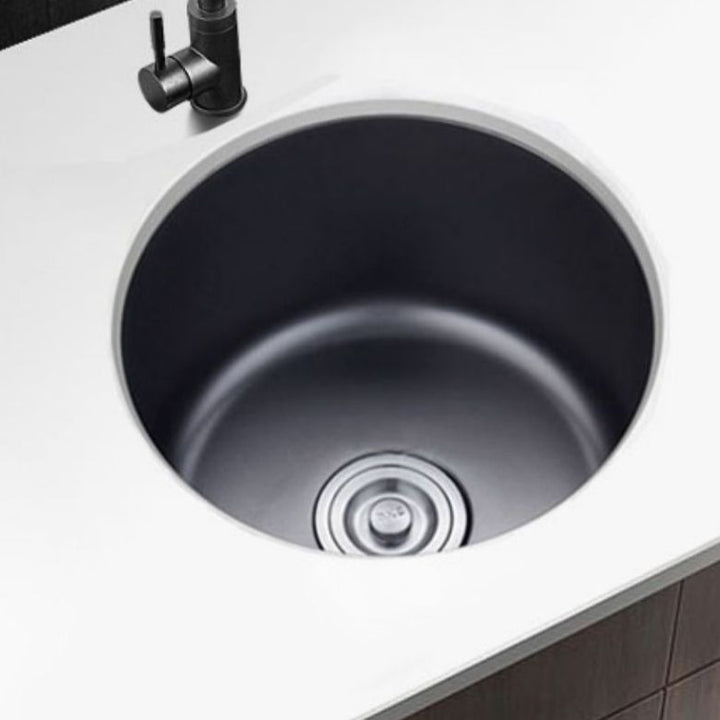 Lisslune | Stainless Steel Round Sink in Black Single Basin Undermount Sink with Basket Strainer