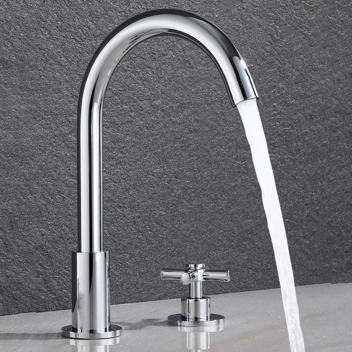 Lisslune | Goose Neck Bathroom Sink Faucet 2 Handles Hot and Cold Water Sink Faucet with Drain