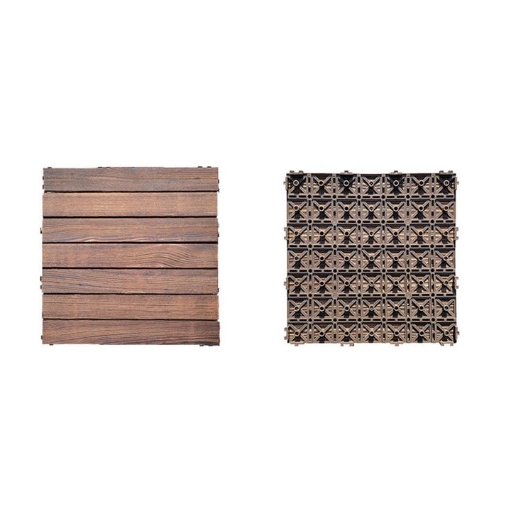 Lisslune | 7-Slat Square Wooden Terrace Tiles Click Installation Outdoor Floor Tiles