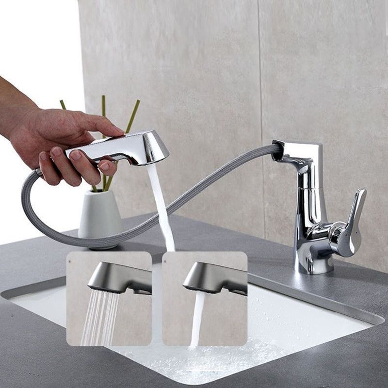 Lisslune | Modern Vessel Sink Faucet Copper Single Handle Pull Down Low Arc Vessel Faucet