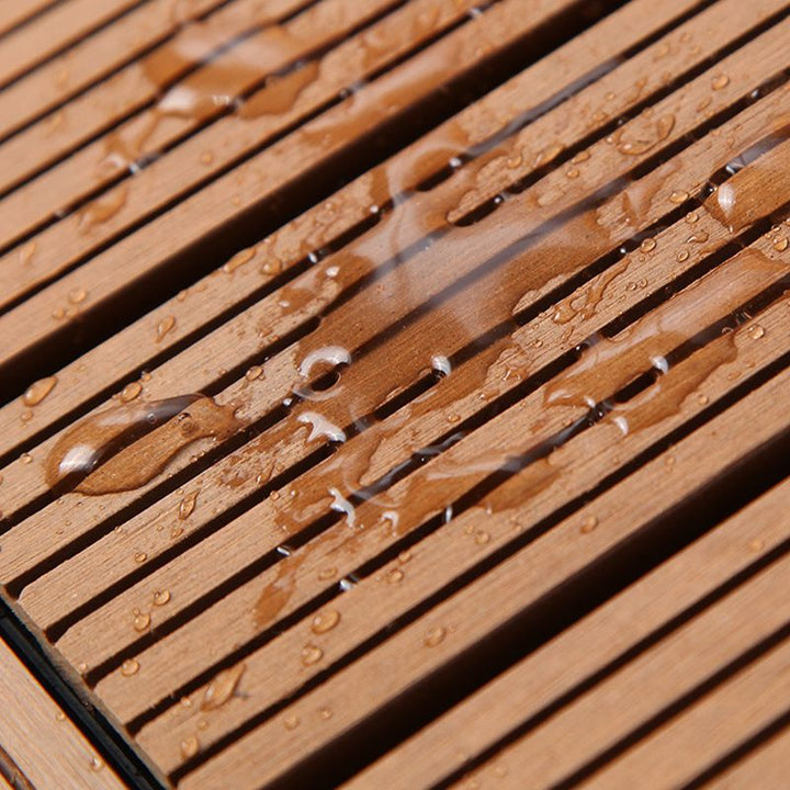 Lisslune | 12" X 12" PVC 6-Slat Square Patio Tiles Snap Fit Installation Outdoor Floor Tiles