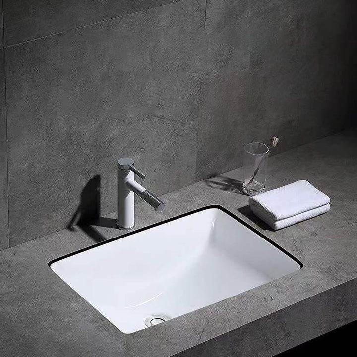 Lisslune | Modern Under-Mount Sink Oval Porcelain with Pop-Up Drain Sink
