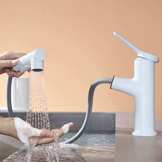Lisslune | Modern sink faucet copper 1-handle low arc pull-out sink faucet for bathroom